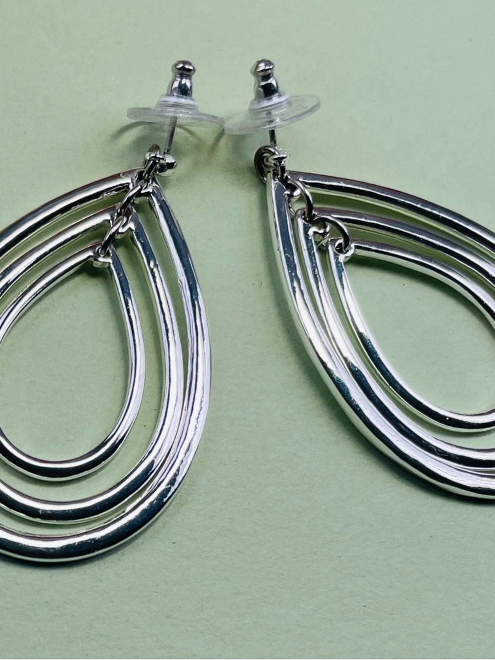 Layered Teardrop Drop Earrings in Silver - Women Jewelry